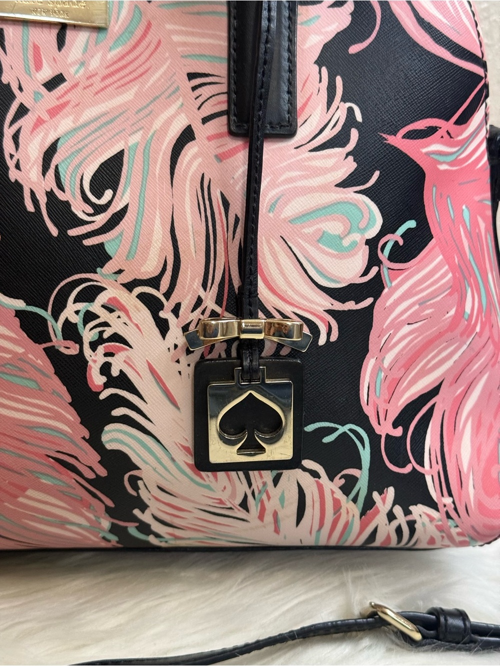 Kate Spade Brightwater Drive Rachelle Flamingo Feather Print Satchel Bag - Picture 4 of 15